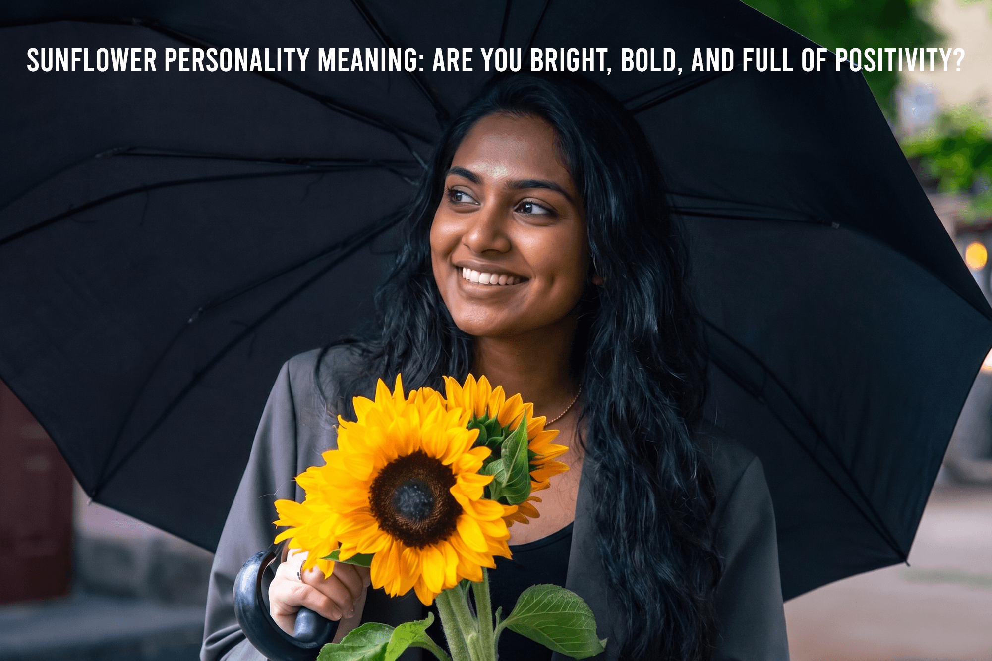 Bright yellow sunflowers symbolizing positivity, confidence, happiness, and bold personality traits against a warm natural background.
